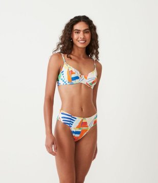 Biquíni Calcinha Pala Larga Em Poliamida Com Estampa Abstrata Multicores