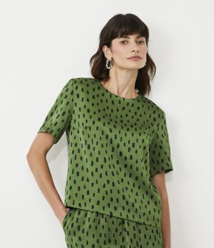 Blusa Acetinada Com Estampa Poá Diferenciado Verde