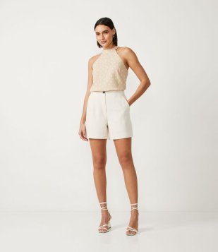 Short Em Alfaiataria Com Elástico No Cós Off White
