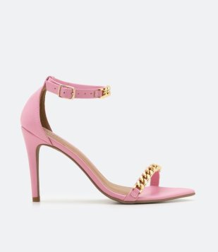 Sandália Com Detalhe Em Corrente E Bico Folha Rosa