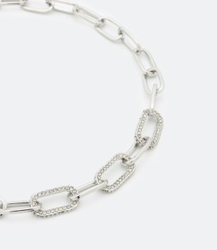 Colar Com Elos Ovais Com Detalhes Em Strass Prata