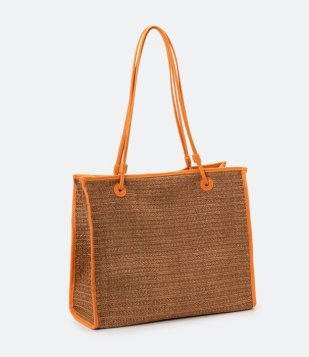 Bolsa De Praia Com Detalhe Contrastante Na Borda E Alça Marrom