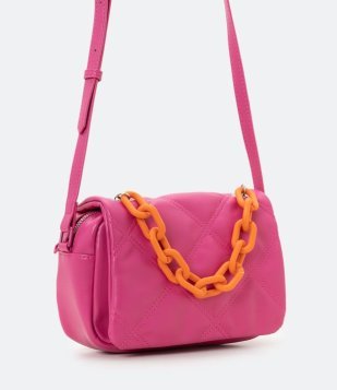 Bolsa Transversal Camera Bag Com Alça De Corrente Contrastante Rosa