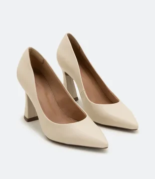 Sapato Scarpin Com Salto Alto Flare Bege