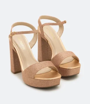 Sandália Meia Pata Coberta por Brilhos Via Marte Dourado Rose
