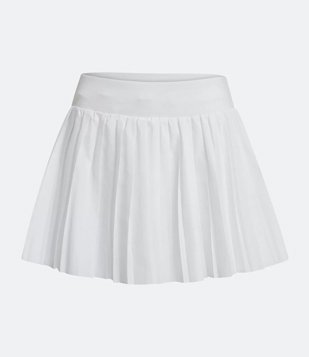 Short Saia Esportivo com Amarração Interna no Cós e Detalhe Plissado Branco 