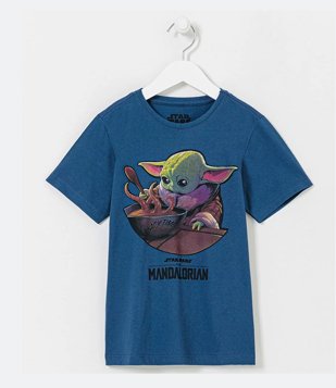 Camiseta Infantil Estampa Localizada Baby Yoda - Tam 5 a 14 Anos Azul