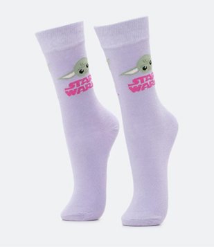 Meia Cano Alto em Algodão com Estampa Star Wars Roxo