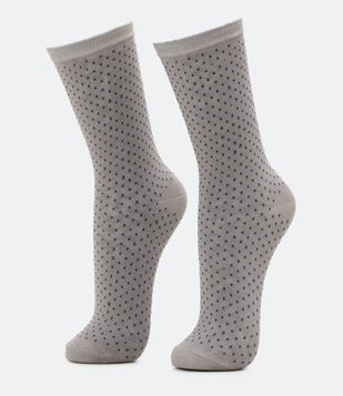 Meia Cano Alto Em Modal Com Estampa Mini Poá Cinza 0.0 Código: 783646333