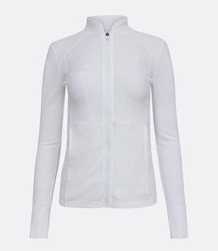 Jaqueta Esportiva em Malha Texturizada com Zíper e Bolsos Branco