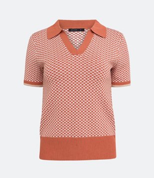 Blusa Polo em Tricô com Textura Laranja