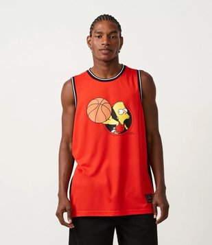 Camiseta Regata Esportiva com Estampa do Bart Vermelho