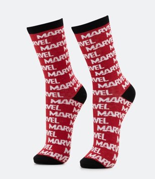 Meia Cano Longo em Algodão com Estampa Marvel Vermelho 