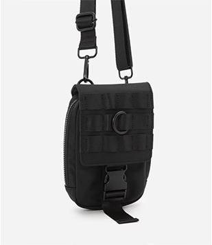 Bolsa Mini Bag com Bolso de Zíper e Fivela Tática Preto
