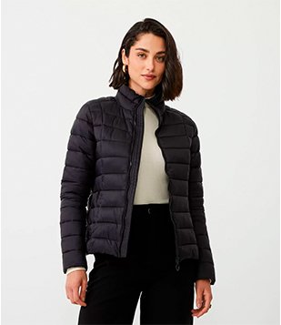 Jaqueta Puffer em Poliamida com Gola Alta Preto