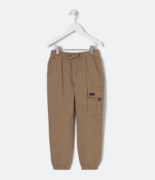 Calça Infantil em Sarja e Bolsos Cargo - Tam 5 a 14 Anos Bege