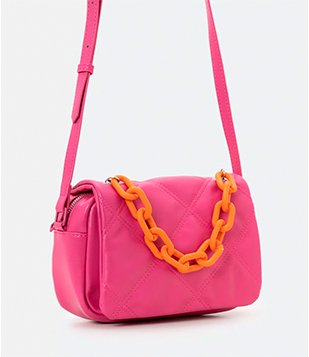 Bolsa Transversal Camera Bag com Alça de Corrente Contrastante Rosa