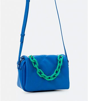 Bolsa Transversal Camera Bag com Alça de Corrente Contrastante Azul