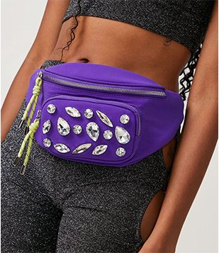 Pochete com Dois Bolsos e Aplicações de Pedras Roxo 