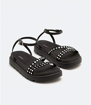 Sandália Rasteira Sport Sandal com Tachas Preto