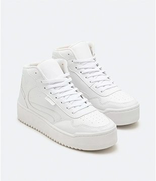 Tênis Cano Médio com Recortes Contrastantes Branco