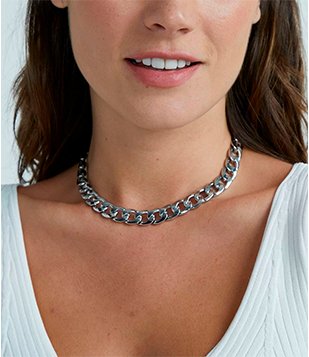 Colar Médio em Metal com Elos Bold Cinza Claro