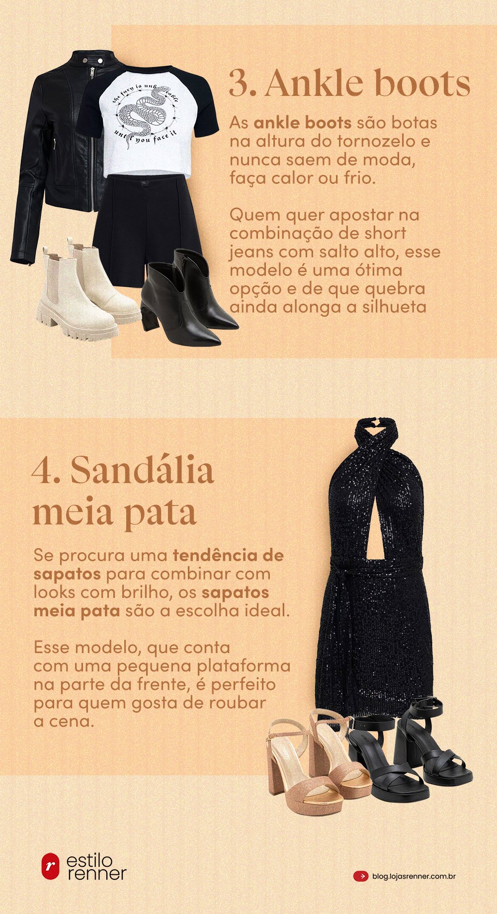 jaqueta preta, tshirt baby look branca com detalhes preta, short preto, bota preta, bota branca, vestido preto com brilhos, sandalia meia pata nude e sandalia meia pata preta