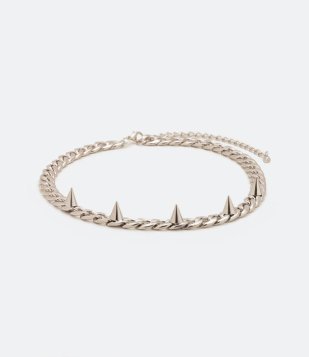 Colar Médio Em Metal De Corrente Com Spikes Cinza