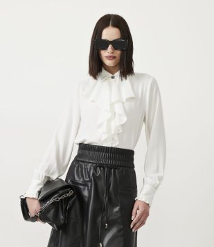 Camisa Manga Longa Com Detalhe Em Babado Branco Neve