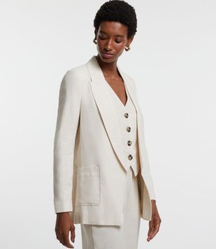 Blazer Em Viscose Com Forro Listrado Off White
