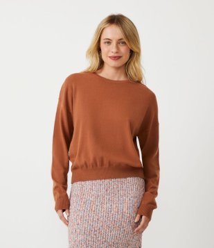 Blusão Fechado Em Tricô Com Manga Longa E Cava Deslocada Azul Médio