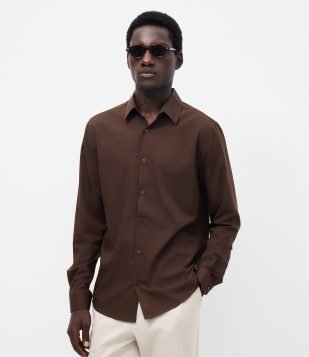 Camisa Slim em Fibra de Bambu Marrom Escuro