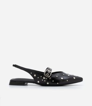 Sapatilha Slingback Com Tachas Preto