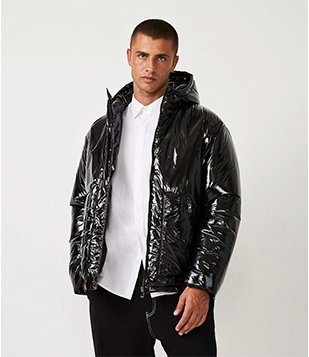 Jaqueta Puffer Com Capuz E Bolsos Com Zíper Preto