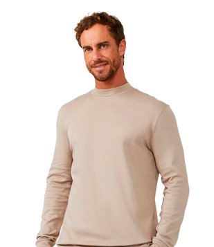 Camiseta Comfort em Algodão com Manga Longa Marrom 