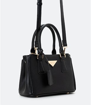 Bolsa Transversal Satchel Com Alça e Mão E Detalhe Frontal Preto