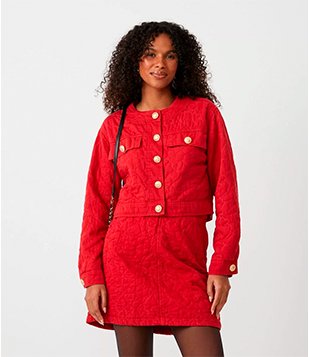 Jaqueta Em Sarja Com Textura E Botão Diferenciado Vermelho