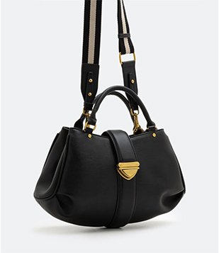 Bolsa Satchel Desestruturada com Alça Gorgurão Preto