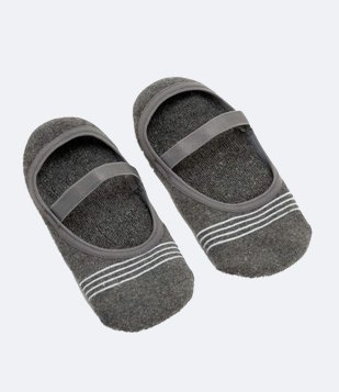 Meia Sapatilha em Algodão Antiderrapante com Listras Cinza