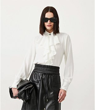 Camisa Manga Longa com Detalhe em Babado Branco