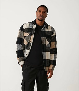 Jaqueta Overshirt Em Veludo Xadrez Com Forro Em Sherpa Preto