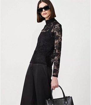 Blusa Em Renda Com Manga Longa Preto