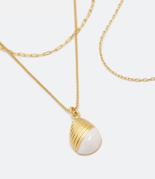Colar Camadas Em Metal Com Pingente De Gota Dourado