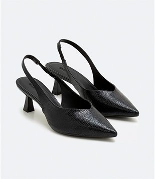 Sapato Scarpin Slingback Texturizado Preto
