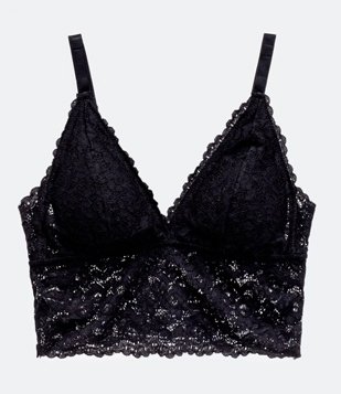 Sutiã Alongado Em Renda Rústica Com Bojo Removível Preto