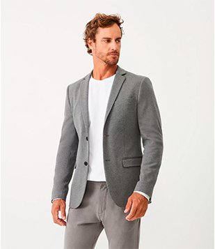 Paletó Slim Básico em Poliviscose com Bolsos Cinza