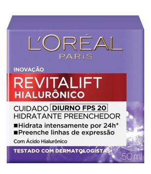 Creme Facial Anti-Idade L'Oréal Paris Revitalift Hialurônico Diurno FPS 20, 49g 50ml