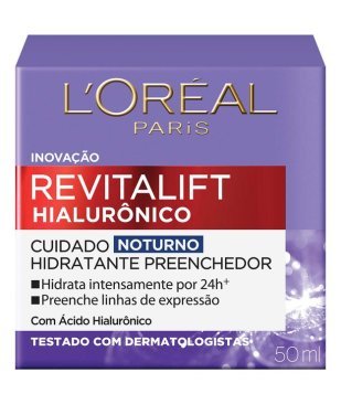 Creme Facial Anti-Idade L'Oréal Paris Revitalift Hialurônico Noturno, 49g 50ml