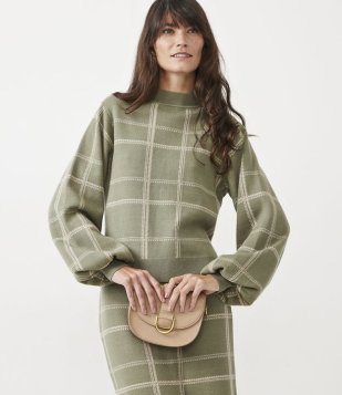 Suéter Em Tricô Com Manga Bufante E Estampa Xadrez Diferenciada Verde