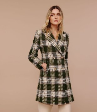 Casaco Alongado Com Gola Lapela E Estampa Xadrez Marrom/Verde/Rosa